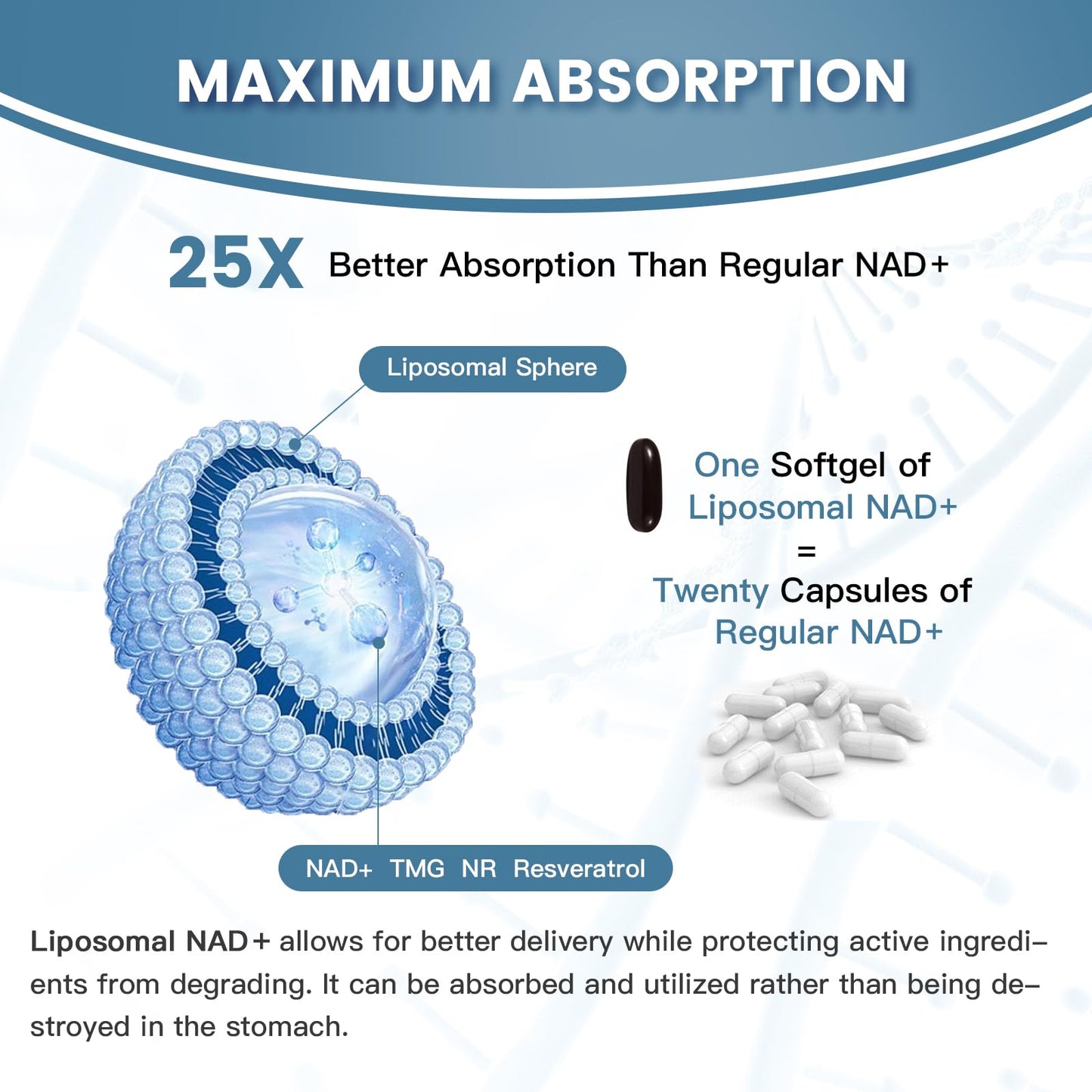 NAD+ Supplement(1800mg of  NAD+ Per Serving, 30 Day Supply) | Boost NAD+, Aging Defense，Cellular Energy and DNA Repair | 60 Softgels