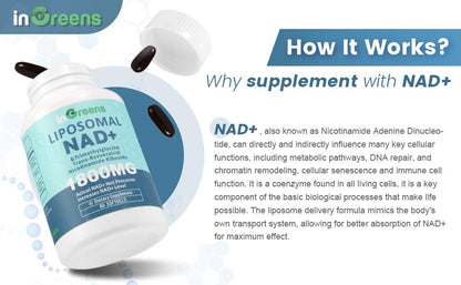 NAD+ Supplement(1800mg of  NAD+ Per Serving, 30 Day Supply) | Boost NAD+, Aging Defense，Cellular Energy and DNA Repair | 60 Softgels